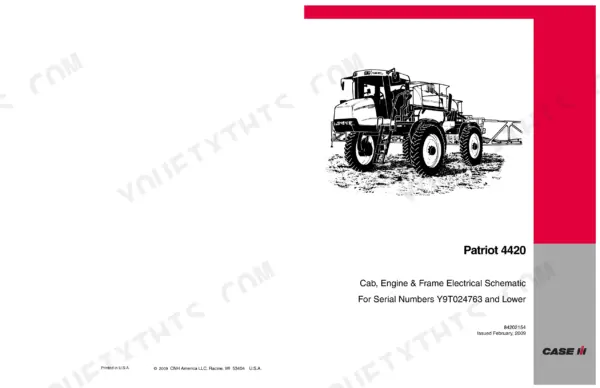 Case IH PATRIOT 4420 manual cover for cab, engine, and frame electrical schematics, serials Y9T024763 and lower.