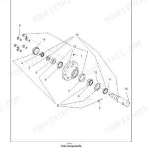 Case IH Precision Hoe 800, Precision Air Hoe Drill front axle hub disassembly exploded view diagram and components.