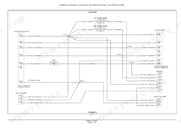 Case IH Precision Hoe 800, Precision Air Hoe Drill lighting system wiring diagram for tractor and implement lights.