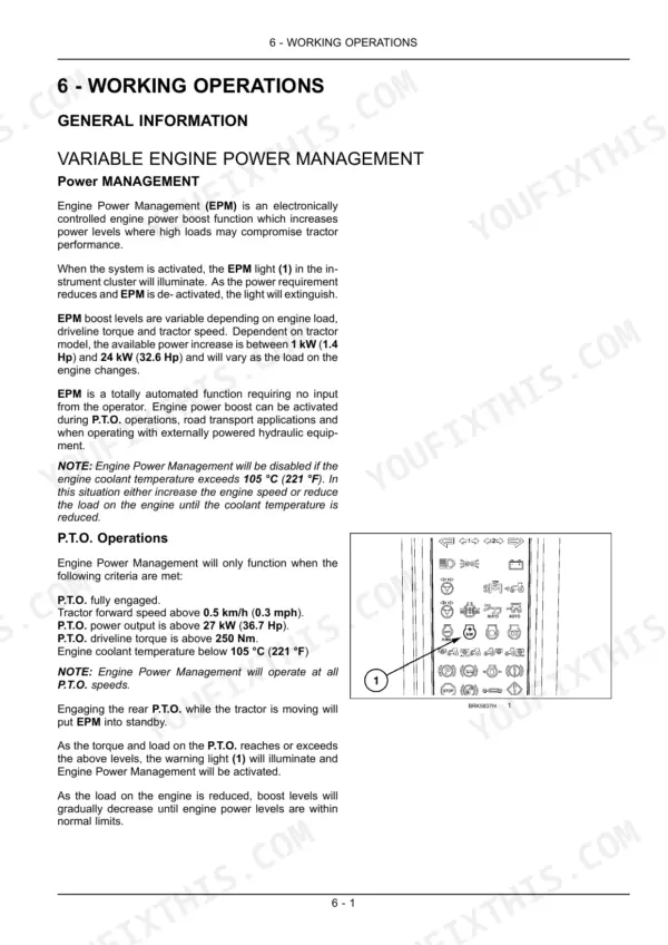 Case IH Puma 130-160 CVX manual page explaining Variable Engine Power Management EPM operations.