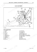 case-ih-rbx453-rbx463-round-baler-repair-manual-6-71270en-system-diagram-33.webp Case IH RBX453, RBX463 baler components diagram showing drive shaft, pickup, belts, and tension cylinders with parts list.