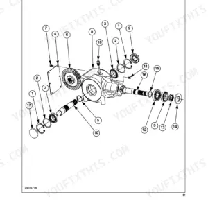 Case IH RBX453-563 exploded view of the implement driveline gearbox assembly components