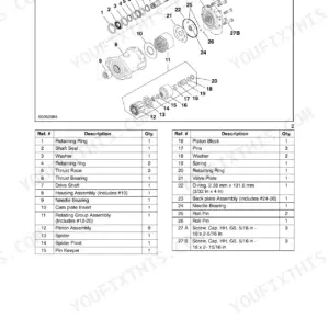 Case IH RD162, RD182 hydraulic pump exploded view diagram and parts list for rotating group and housing assembly.