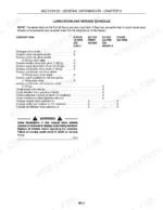 Case IH RD162, RD182 lubrication and service schedule table for auger, cutter bar, and conditioner drive components.