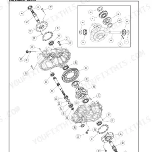 Case IH Scout Utility Vehicle exploded view diagram of the transaxle differential, input shaft, and output shafts.