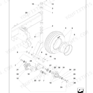 Case IH SDX30, SDX40 exploded view diagram of the caster wheel assembly and hub components.
