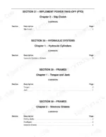 Case IH SMX91, SMX91 Mower-Conditioner table of contents for PTO, hydraulic systems, frames, and windrow shields.