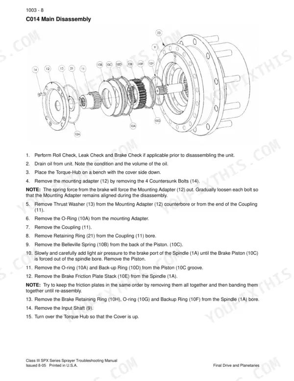 Case IH SPX3310, SPX3200, SPX3185, SPX3150, Class III SPX Series Patriot Sprayers, SPX Series Torque-Hub disassembly diagram.