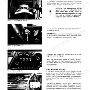 Case IH ST450, ST470, ST 450 Tiger III, ST 470 Tiger III starting procedure, key switch, start-aid switch, and coolant couplers.