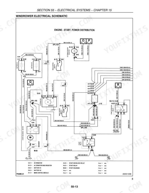 Case IH WDX1902, WDX2302 electrical schematic for engine start and power distribution system wiring diagram.