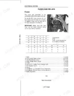 Case MX80C, MX90C, MX100C electrical system fuse block diagram, location photo, and fuse identification table.