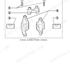 Case NEF, ENGINES NEF Tier 3, F4CE9484, F4CE9684, F4DE9484, F4DE9684, F4DE9687, F4GE9484, F4GE9684, F4HE9484, F4HE9684 exploded view of engine rocker assembly components including screws, bracket, shafts, and rockers.