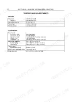 Case RB454, RB464 service manual page showing torque specifications and adjustment settings for tires, twine, and clutch.