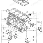 Yanmar 4TNE88-EBVC, 4TNE88-EBVC(S4140,60), Y00B6520 exploded view diagram of the engine cylinder block assembly.