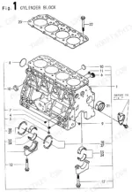 Yanmar 4TNE88-EBVC, 4TNE88-EBVC(S4140,60), Y00B6520 exploded view diagram of the engine cylinder block assembly.