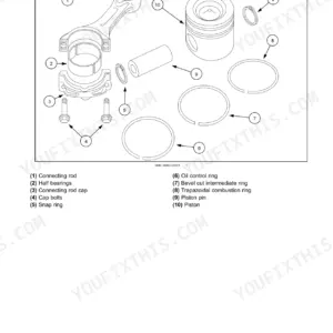 Cnh Industrial Cursor 13, Cursor 13 Single Stage Turbocharger Tier 4B (final) and Stage IV Engine, F3HFE613A*B003, F3HFE613B*B001, F3HFE613B*B002, F3HFE613D*B001, F3HFE613D*B002, F3HFE613G*B001, F3HFE613G*B002 exploded view diagram of connecting rod, piston, rings, and pin components.