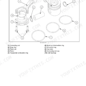 Cnh Industrial Cursor 9 Engine exploded view of connecting rod, piston, rings, pin, and bearings with numbered parts list.