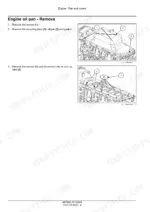 CNH Cursor 9 Engine oil pan removal procedure with diagrams showing oil pan and pick up tube component removal.