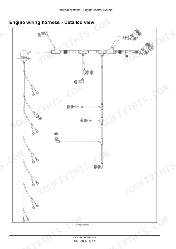 CNH Cursor 9 Engine wiring harness detailed view diagram showing connectors and routing for control system.