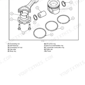 Cnh Industrial F3DFE613F*B001, F3DFE613F*B002, F3DFE613G*B001, F3DFE613G*B002, F3DFE613J*B001, F3DFE613J*B002, Cursor 13 Two Stage Turbocharger Tier 4B (final) and Stage IV Engine exploded view of connecting rod and piston assembly.