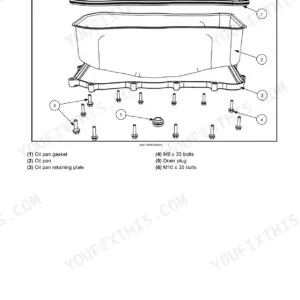 Cnh Industrial F5BFL413A*B001...F5HFL463D*F006 engine oil pan exploded view diagram with gasket, pan, plate, and bolts.