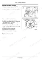 Cnh Industrial F5BFL413A*B001... Engine flywheel removal procedure with diagrams showing starter plate and mounting bolts.