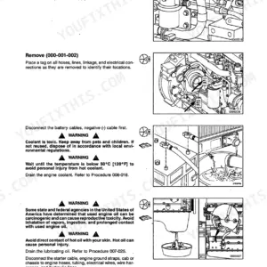 Cummins ISB, QSB5.9, ISB Engines, QSB5.9 Engines engine removal procedure, initial check, and fluid draining steps.
