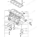 Yanmar 4TNE88 exploded view diagram of the engine cylinder block and main bearings.