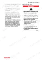 d3111996-b-safety-37 Yanmar L48N, L70N, L100N operation manual page on fuel tank safety, bio-diesel precautions, and fire hazard warnings.