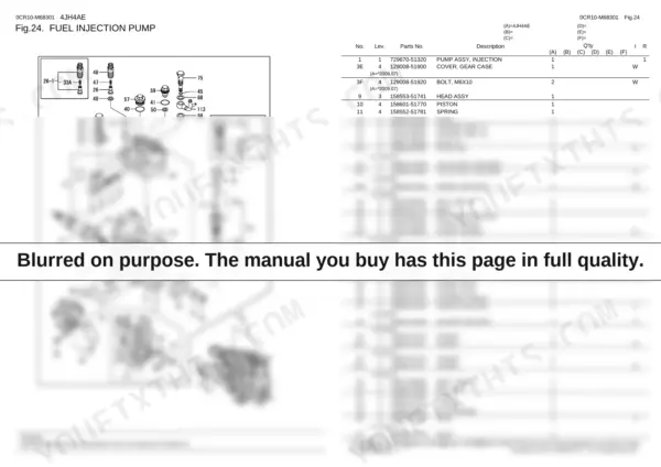 Yanmar 4JH4AE fuel injection pump exploded view diagram and parts list with component reference numbers.