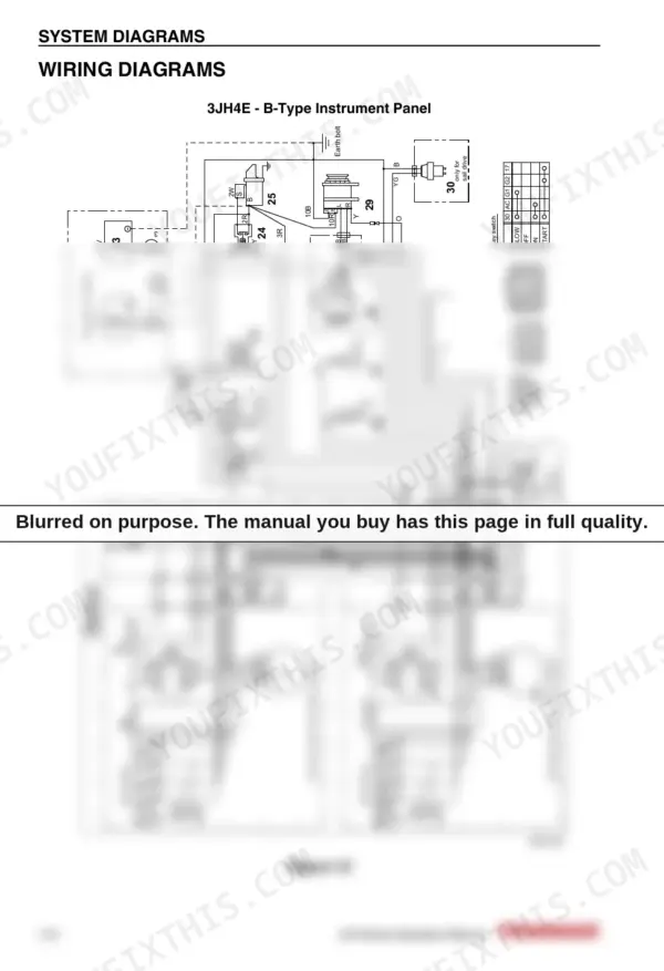 Yanmar 3JH4E, 4JH4AE, 4JH4-TE, 4JH4-HTE, JH4 series wiring diagram for B-Type instrument panel and sub station.