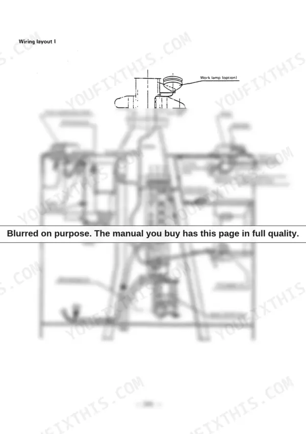 Yanmar YB401W, Wheel Backhoe wiring layout diagram showing lamps, switches, wire harness, and fuel gauge unit connections.