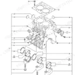 Yanmar TB108 2TNE68-ETBA, TB108, 2TNE68-ETBA exploded view diagram of the engine cylinder block and main bearings.