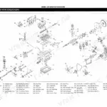 Daedong CK22, CK22H engine exploded view diagram showing cylinder block, crankshaft, pistons, and fuel system components.