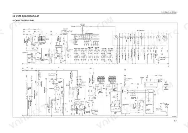 Daedong DK65 cabin open cab type fuse diagram circuit and electrical system wiring schematic.