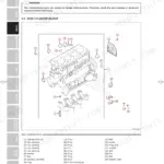 Daedong DX7510, DX9010, DX100 engine exploded view diagram showing the cylinder block components and assembly parts.
