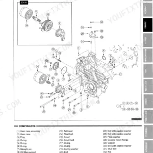 Daedong EX35, EX40, EX45, EX50 exploded view diagram of the E040 gear case and oil filter assembly components.