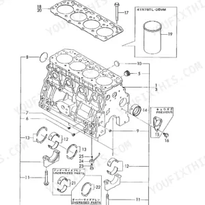 Yanmar 4TN78TL-DBVM, 4TN78TL-DB/RB, K2094, 4TN78TL-DB/RB(K2094), 4TN78TL-DB, 4TN78TL-RB cylinder block exploded view parts diagram.