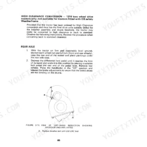 David Brown 1210, 1210 4WD, 1212 high clearance conversion and rear axle breather installation procedure diagram.