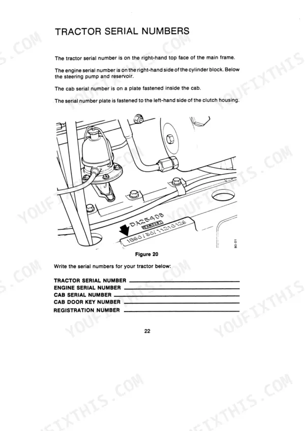 David Brown 1690 Turbo Tractor-4WD, 1690 Turbo Tractor-4WD Synchromesh Transmission: Serial number location diagram.