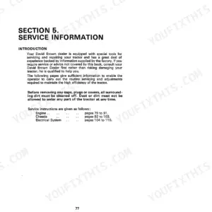 David Brown 885, 885G, 885 Narrow service manual Section 5 introduction and service information page index.