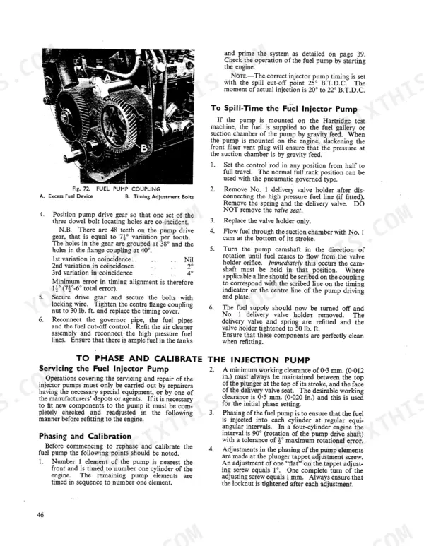 David Brown CROPMASTER, 30C, 30D, 25, 25D, 900 fuel injector pump timing, spill-timing, and calibration procedures.