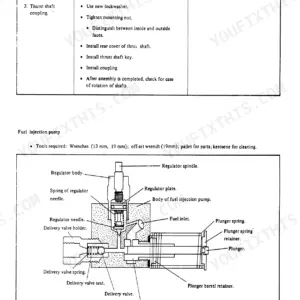 Yanmar SVE8, SVE12, SVE series, SVE8G, SVE12G service manual: thrust shaft coupling procedure and fuel injection pump diagram.