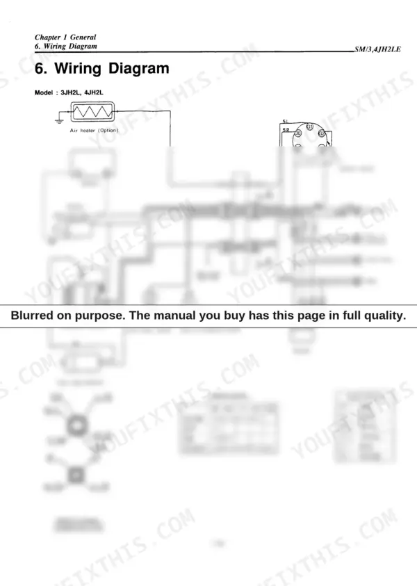 Yanmar 3JH2L and 4JH2L engine wiring diagram showing starter switch, alternator, battery, and color coding table.