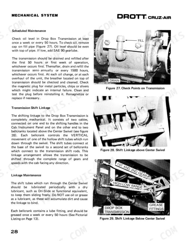 Case Drott 40 Cruz-Air Series D: Drop Box Transmission maintenance and shift linkage.