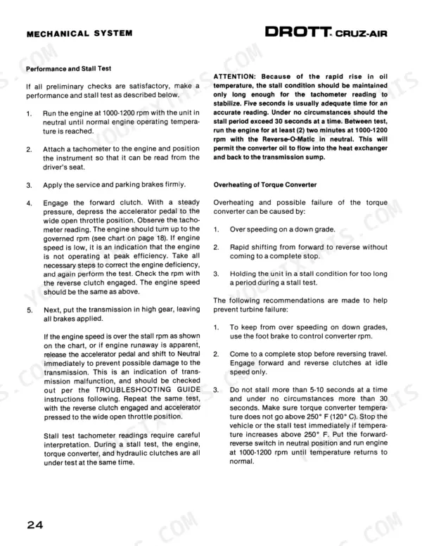 Case Drott 40 Cruz-Air Series D: mechanical system performance and stall test procedures.