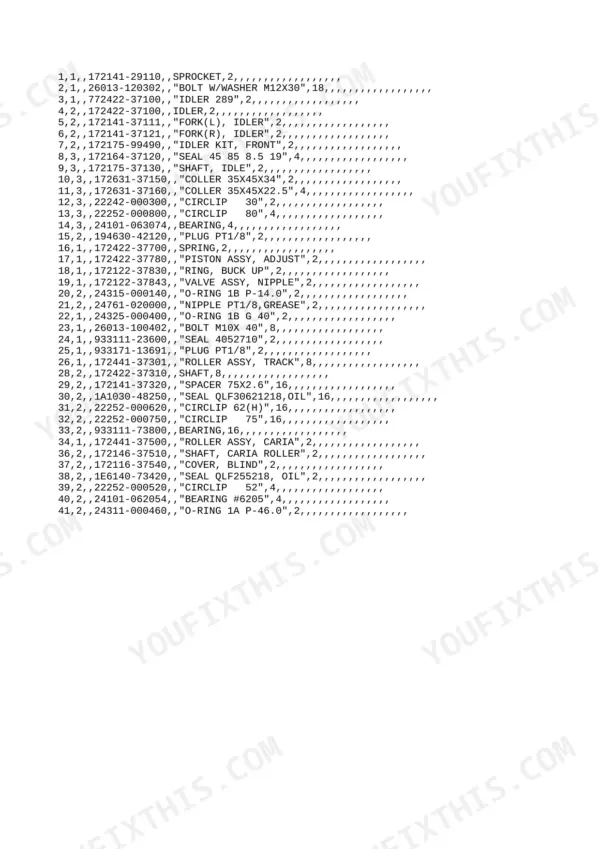 Yanmar B30V-1, B30V - 1, 3TNE82A - B1A, B30V-1(EP) (B6050) parts list for track roller, idler, and sprocket components.