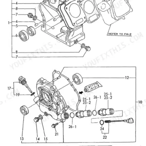 Yanmar GA120RDZB, GA120 exploded view diagram of the cylinder block, oil dipstick, and crankcase cover components.