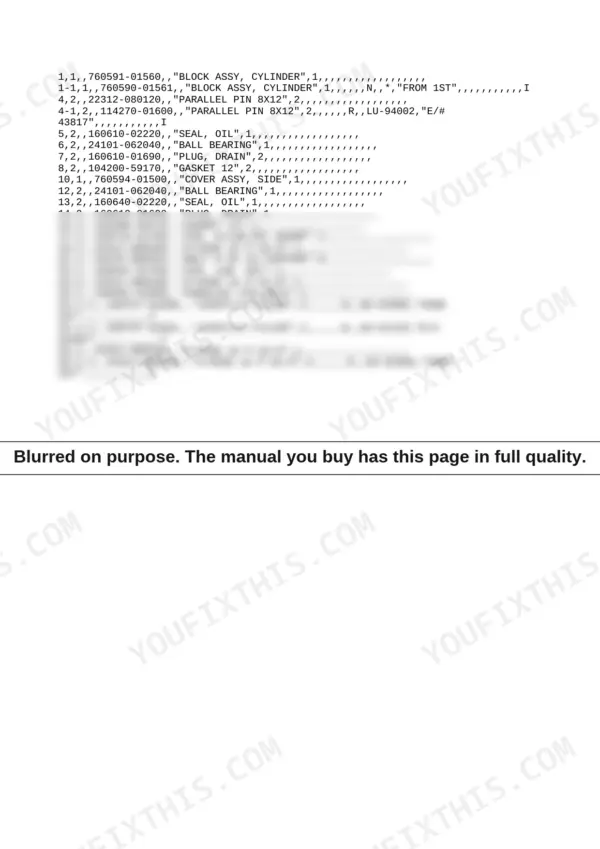 Yanmar GA120RDZB, GA120 parts list for cylinder block assembly, oil seals, gaskets, and oil filler joints.