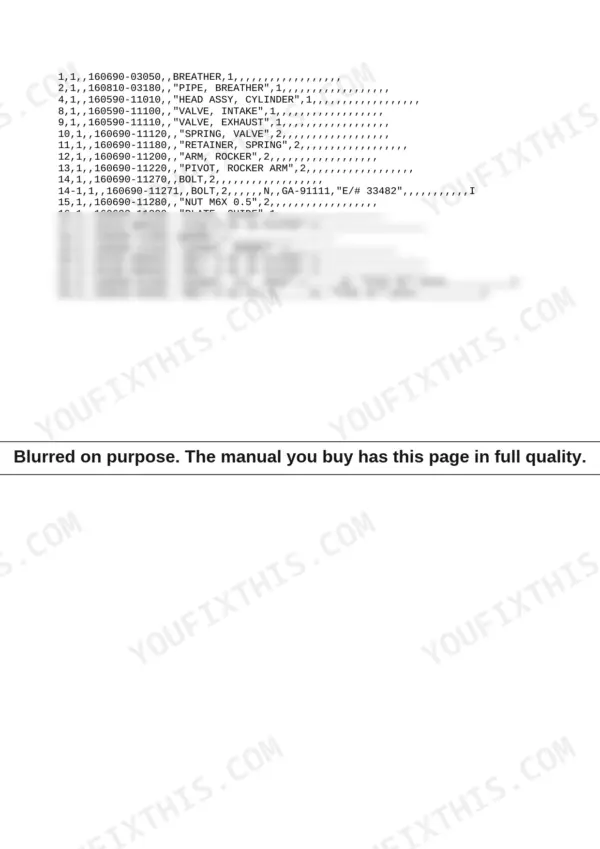 Yanmar GA120RDZB, GA120 parts list for cylinder head assembly, valves, rocker arms, and bonnet components.